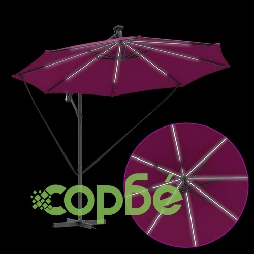 Кантилеверен чадър с LED осветление бордо червен 294x294x248 см ➤ топ цена ➤ sorbe.bg
