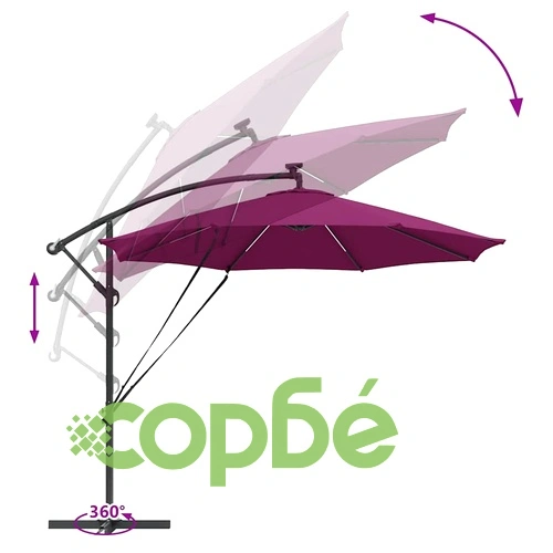 Кантилеверен чадър с LED осветление бордо червен 294x294x248 см ➤ топ цена ➤ sorbe.bg