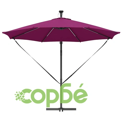 Кантилеверен чадър с LED осветление бордо червен 294x294x248 см ➤ топ цена ➤ sorbe.bg