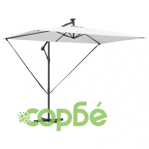 Кантилеверен чадър с LED осветление пясъчен цвят 294x200x254 см стомана ➤ топ цена ➤ sorbe.bg