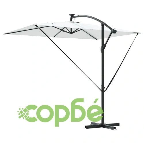 Кантилеверен чадър с LED осветление пясъчен цвят 294x200x254 см стомана ➤ топ цена ➤ sorbe.bg
