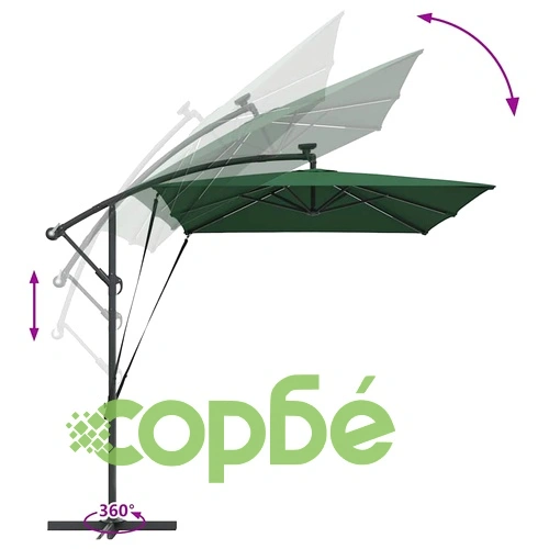 Кантилевер чадър с LED осветление зелен 294x200x254 см стомана ➤ топ цена ➤ sorbe.bg