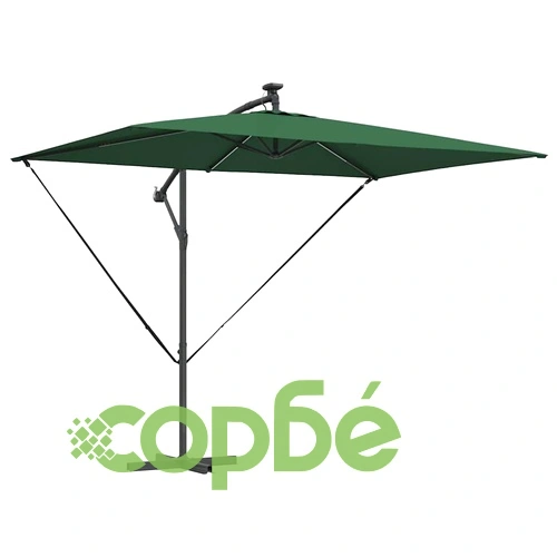 Кантилевер чадър с LED осветление зелен 294x200x254 см стомана ➤ топ цена ➤ sorbe.bg
