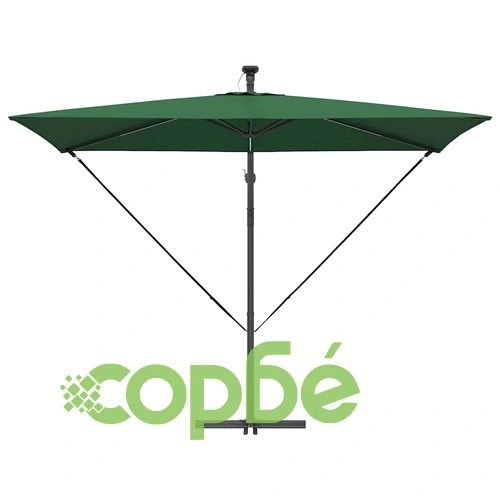 Кантилевер чадър с LED осветление зелен 294x200x254 см стомана ➤ топ цена ➤ sorbe.bg