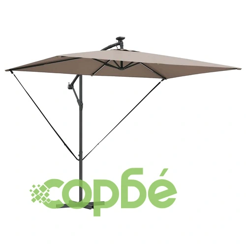 Кантилевер чадър с LED осветление Таупе 294x200x254 см от стомана ➤ топ цена ➤ sorbe.bg