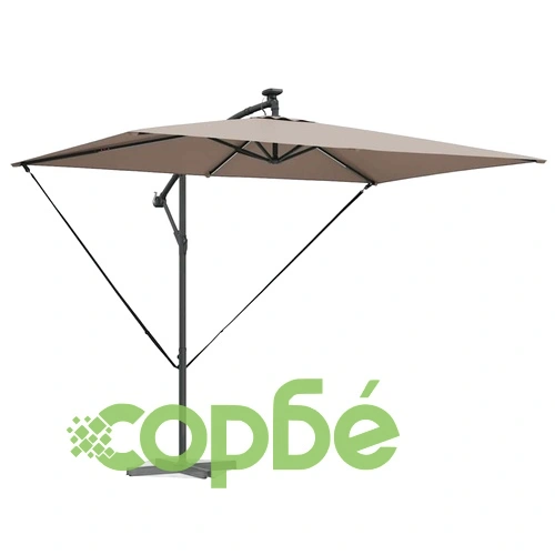 Кантилевер чадър с LED осветление Таупе 294x200x254 см от стомана ➤ топ цена ➤ sorbe.bg
