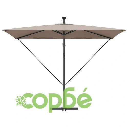 Кантилевер чадър с LED осветление Таупе 294x200x254 см от стомана ➤ топ цена ➤ sorbe.bg