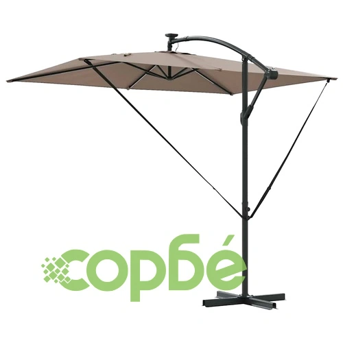 Кантилевер чадър с LED осветление Таупе 294x200x254 см от стомана ➤ топ цена ➤ sorbe.bg