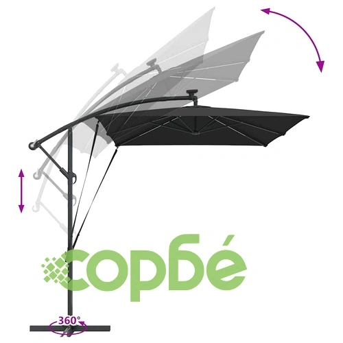 Кантилеверен чадър с LED осветление черен 294 x 200 x 254 см стомана ➤ топ цена ➤ sorbe.bg
