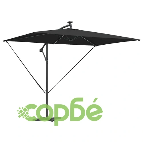 Кантилеверен чадър с LED осветление черен 294 x 200 x 254 см стомана ➤ топ цена ➤ sorbe.bg