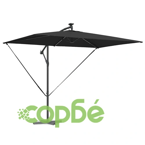 Кантилеверен чадър с LED осветление черен 294 x 200 x 254 см стомана ➤ топ цена ➤ sorbe.bg