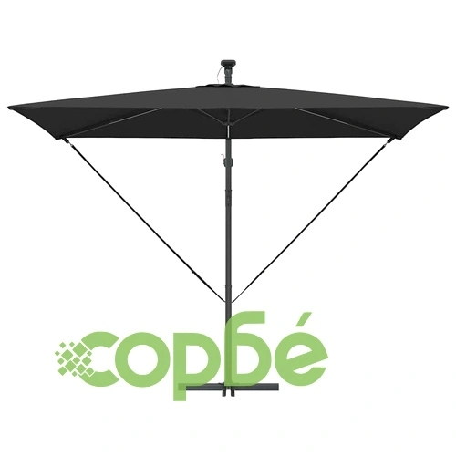 Кантилеверен чадър с LED осветление черен 294 x 200 x 254 см стомана ➤ топ цена ➤ sorbe.bg