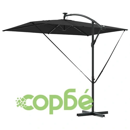 Кантилеверен чадър с LED осветление черен 294 x 200 x 254 см стомана ➤ топ цена ➤ sorbe.bg
