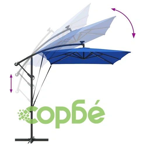 Кантилеверен чадър с LED осветление син 294 x 200 x 254 см стомана ➤ топ цена ➤ sorbe.bg