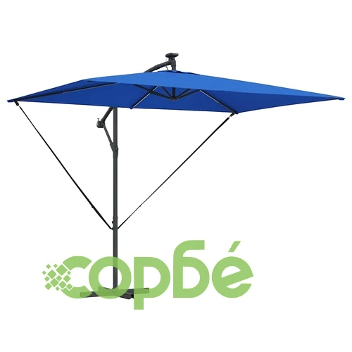 Кантилеверен чадър с LED осветление син 294 x 200 x 254 см стомана ➤ топ цена ➤ sorbe.bg