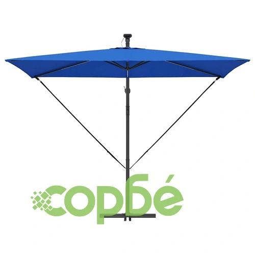 Кантилеверен чадър с LED осветление син 294 x 200 x 254 см стомана ➤ топ цена ➤ sorbe.bg