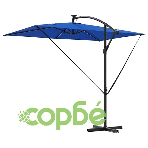 Кантилеверен чадър с LED осветление син 294 x 200 x 254 см стомана ➤ топ цена ➤ sorbe.bg