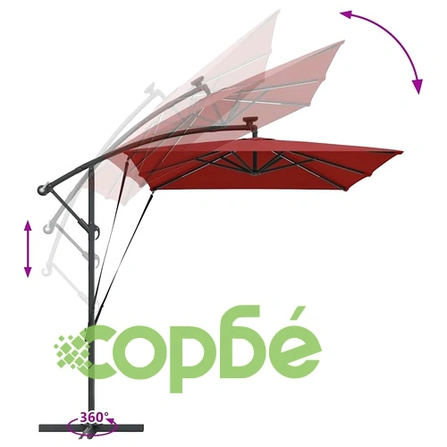 Кантилевер чадър с LED осветление теракота 294x200x254 см стомана ➤ топ цена ➤ sorbe.bg