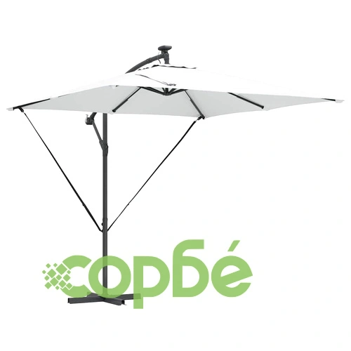 Кантилеверен чадър с LED осветление пясъчен цвят 249x249x250 см стомана ➤ топ цена ➤ sorbe.bg
