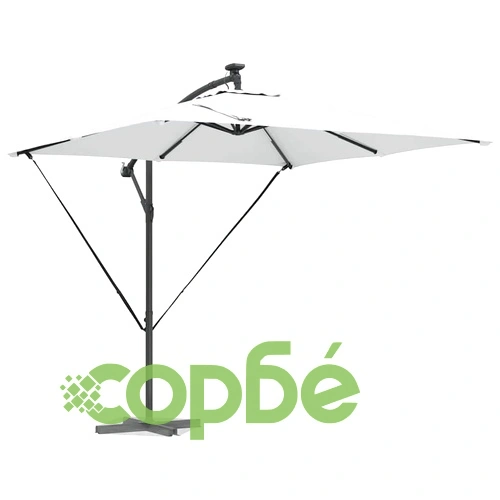 Кантилеверен чадър с LED осветление пясъчен цвят 249x249x250 см стомана ➤ топ цена ➤ sorbe.bg