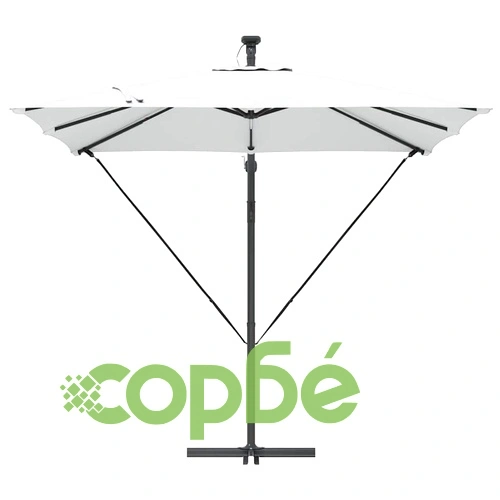 Кантилеверен чадър с LED осветление пясъчен цвят 249x249x250 см стомана ➤ топ цена ➤ sorbe.bg