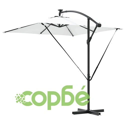 Кантилеверен чадър с LED осветление пясъчен цвят 249x249x250 см стомана ➤ топ цена ➤ sorbe.bg