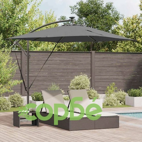 Кантилевер чадър с LED осветление антрацит 249x249x250 см стомана ➤ топ цена ➤ sorbe.bg