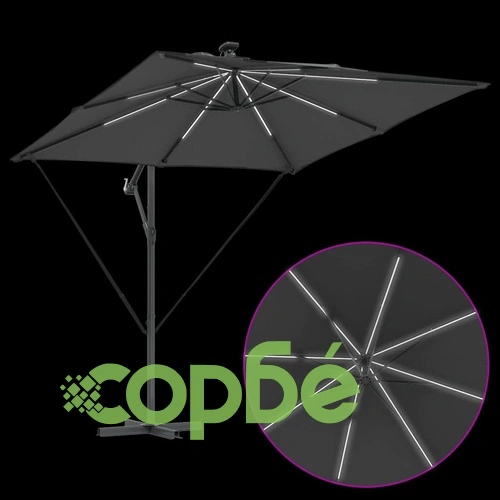Кантилевер чадър с LED осветление антрацит 249x249x250 см стомана ➤ топ цена ➤ sorbe.bg