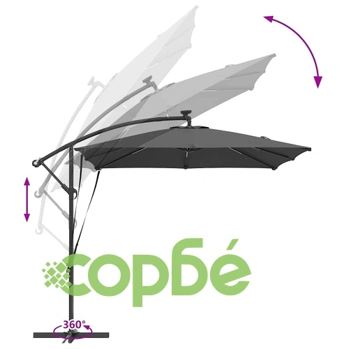 Кантилевер чадър с LED осветление антрацит 249x249x250 см стомана ➤ топ цена ➤ sorbe.bg