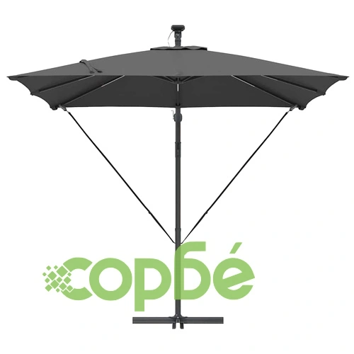 Кантилевер чадър с LED осветление антрацит 249x249x250 см стомана ➤ топ цена ➤ sorbe.bg