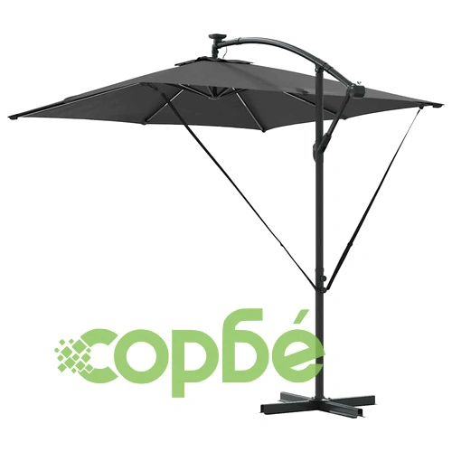 Кантилевер чадър с LED осветление антрацит 249x249x250 см стомана ➤ топ цена ➤ sorbe.bg