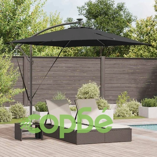 Кантилеверен чадър с LED осветление черен 249x249x250 см стомана ➤ топ цена ➤ sorbe.bg