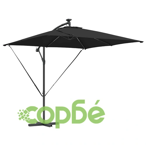 Кантилеверен чадър с LED осветление черен 249x249x250 см стомана ➤ топ цена ➤ sorbe.bg