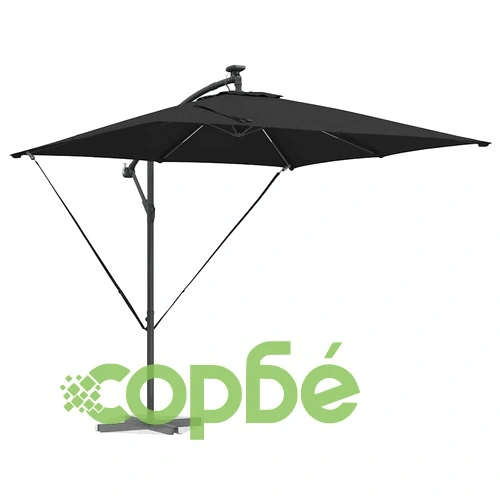 Кантилеверен чадър с LED осветление черен 249x249x250 см стомана ➤ топ цена ➤ sorbe.bg