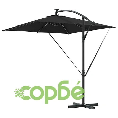 Кантилеверен чадър с LED осветление черен 249x249x250 см стомана ➤ топ цена ➤ sorbe.bg