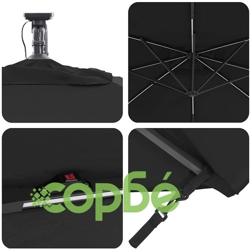 Кантилеверен чадър с LED осветление черен 249x249x250 см стомана ➤ топ цена ➤ sorbe.bg