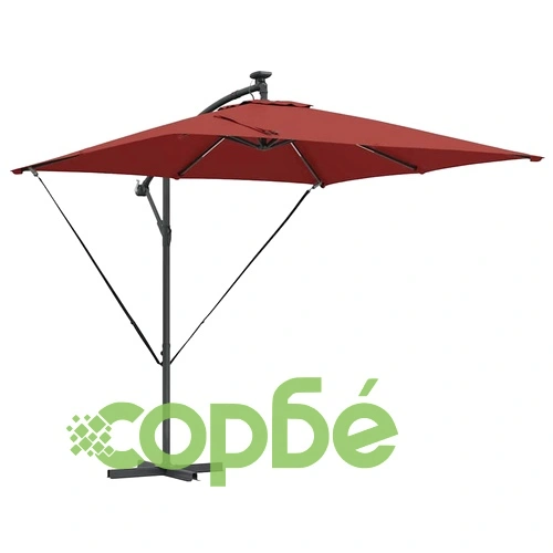 Кантилевер чадър с LED осветление теракота 249x249x250 см стомана ➤ топ цена ➤ sorbe.bg