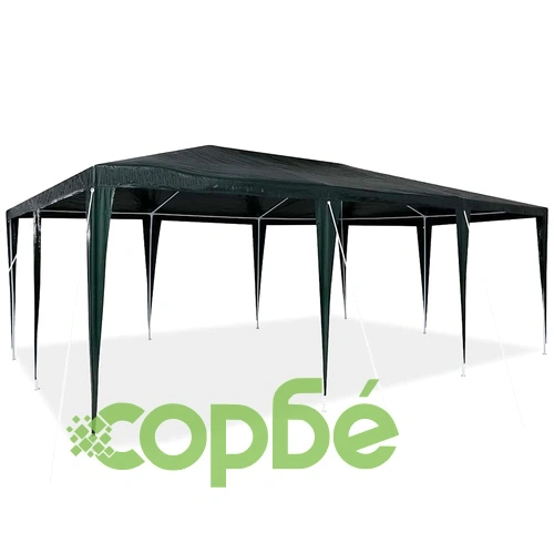 Парти шатър зелен и бял 600x400x266 см полиестер и стомана ➤ топ цена ➤ sorbe.bg
