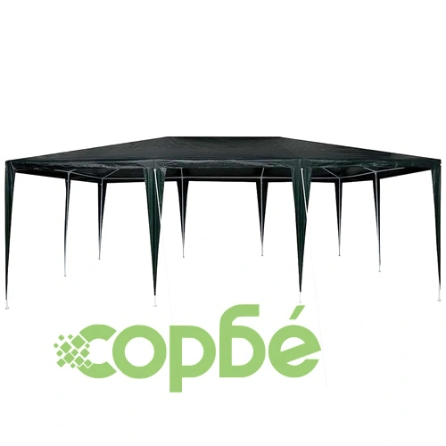 Парти шатър зелен и бял 600x400x266 см полиестер и стомана ➤ топ цена ➤ sorbe.bg
