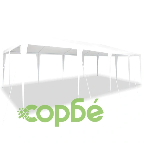 Парти шатър бял 8x4 м полиестер и стомана 800x400x266 см ➤ топ цена ➤ sorbe.bg