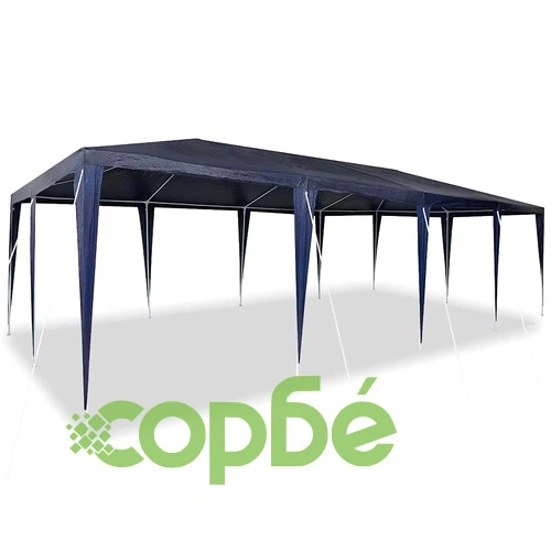Парти шатър синьо и бяло 8x4 м полиестер и стомана 800x400x266 см ➤ топ цена ➤ sorbe.bg