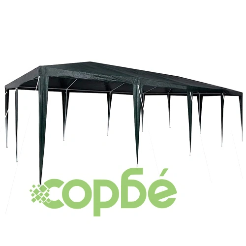 Парти шатър зелен и бял 800x400x266 см полиестер и стомана ➤ топ цена ➤ sorbe.bg