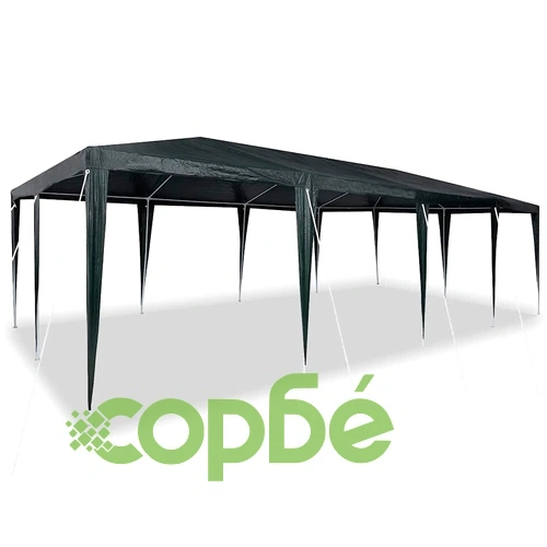 Парти шатър зелен и бял 800x400x266 см полиестер и стомана ➤ топ цена ➤ sorbe.bg