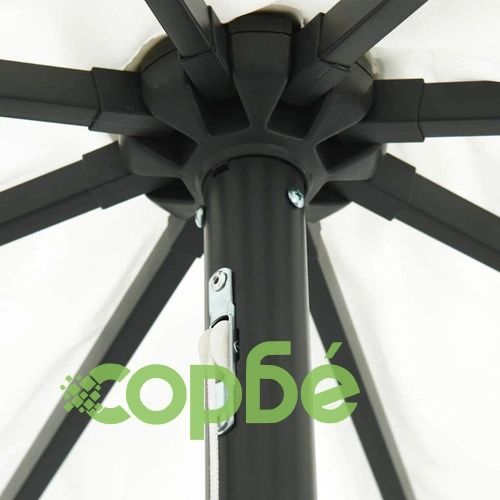 Градински парасол с LED осветление 395x395x245 см бял и черен ➤ топ цена ➤ sorbe.bg