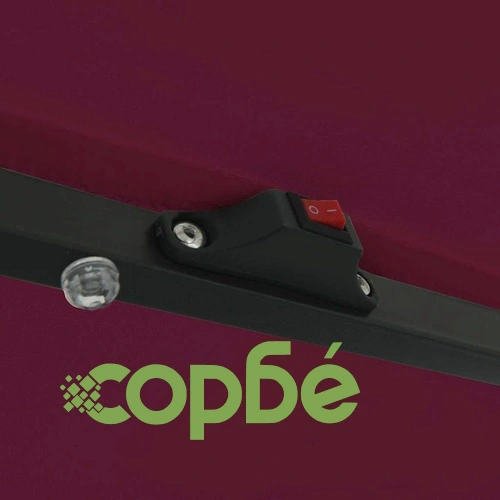Градински парасол с LED осветление 395x395x245 см червен и черен ➤ топ цена ➤ sorbe.bg