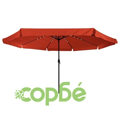 Градински парасол с LED осветление 395x245 см червен и черен ➤ топ цена ➤ sorbe.bg