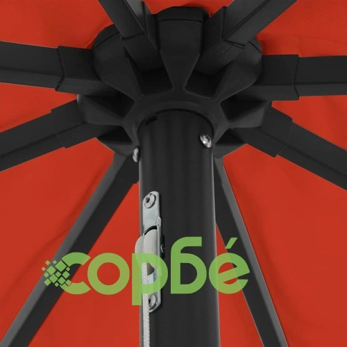 Градински парасол с LED осветление 395x245 см червен и черен ➤ топ цена ➤ sorbe.bg