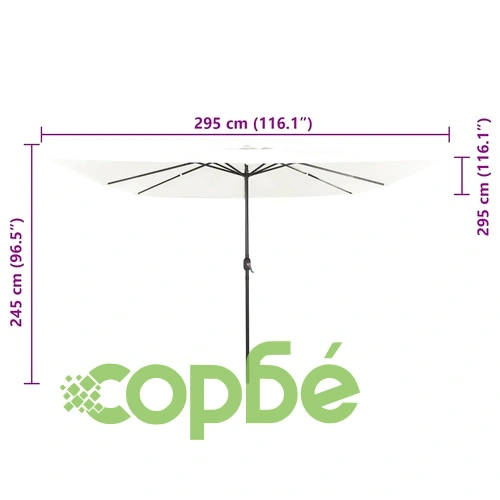 Градински парасол с LED осветление 295x295x245 см бял и черен ➤ топ цена ➤ sorbe.bg