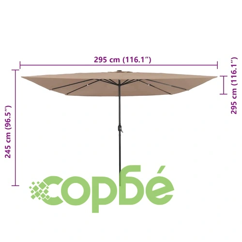 Градински парасол с LED осветление 295x295x245 см Таупе и Черно ➤ топ цена ➤ sorbe.bg