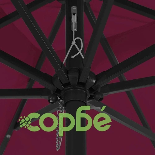 Градински парасол с LED осветление 295x295x245 см червен и черен ➤ топ цена ➤ sorbe.bg